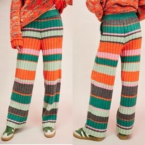 New Free People Spark Joy Swit Striped Knit Sweater Pants Rare Boho Whimsy Cozy